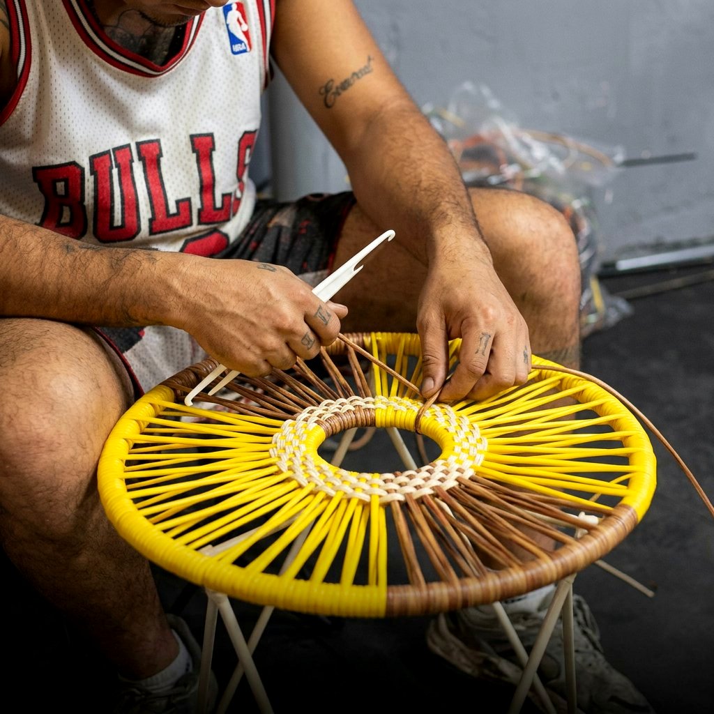 Artesano DAVA'S tejiendo a mano